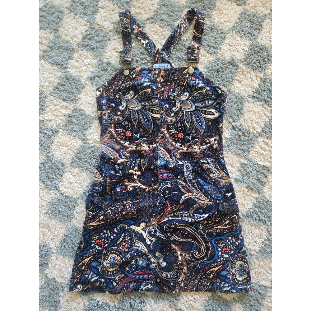 Boho Paisely Velvet Corduroy Overall Jumper Mini Dress